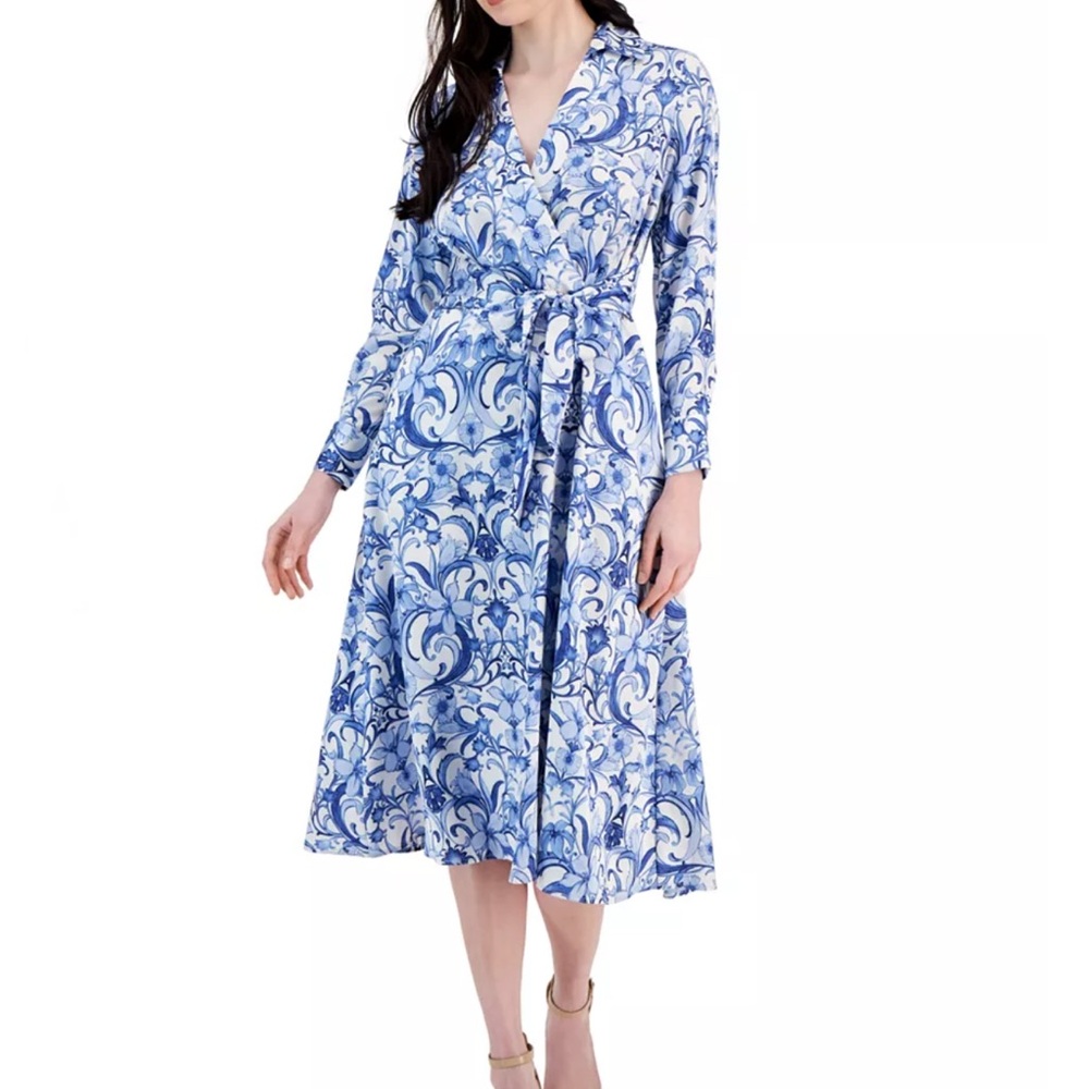 Tahari Floral Blue Dress Size 10